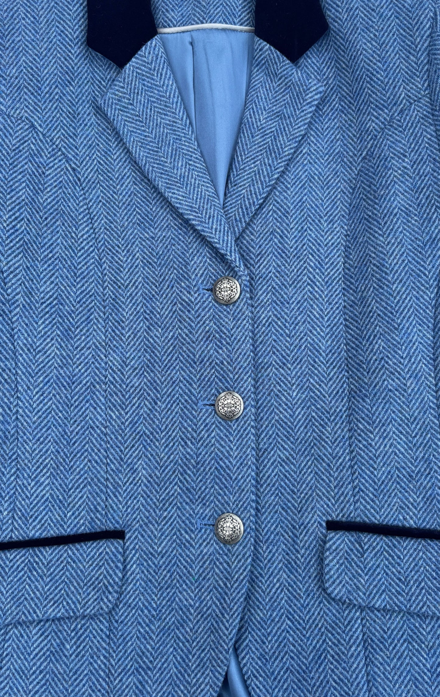 Herringbone Wool Tailored Jacket in Sky Blue