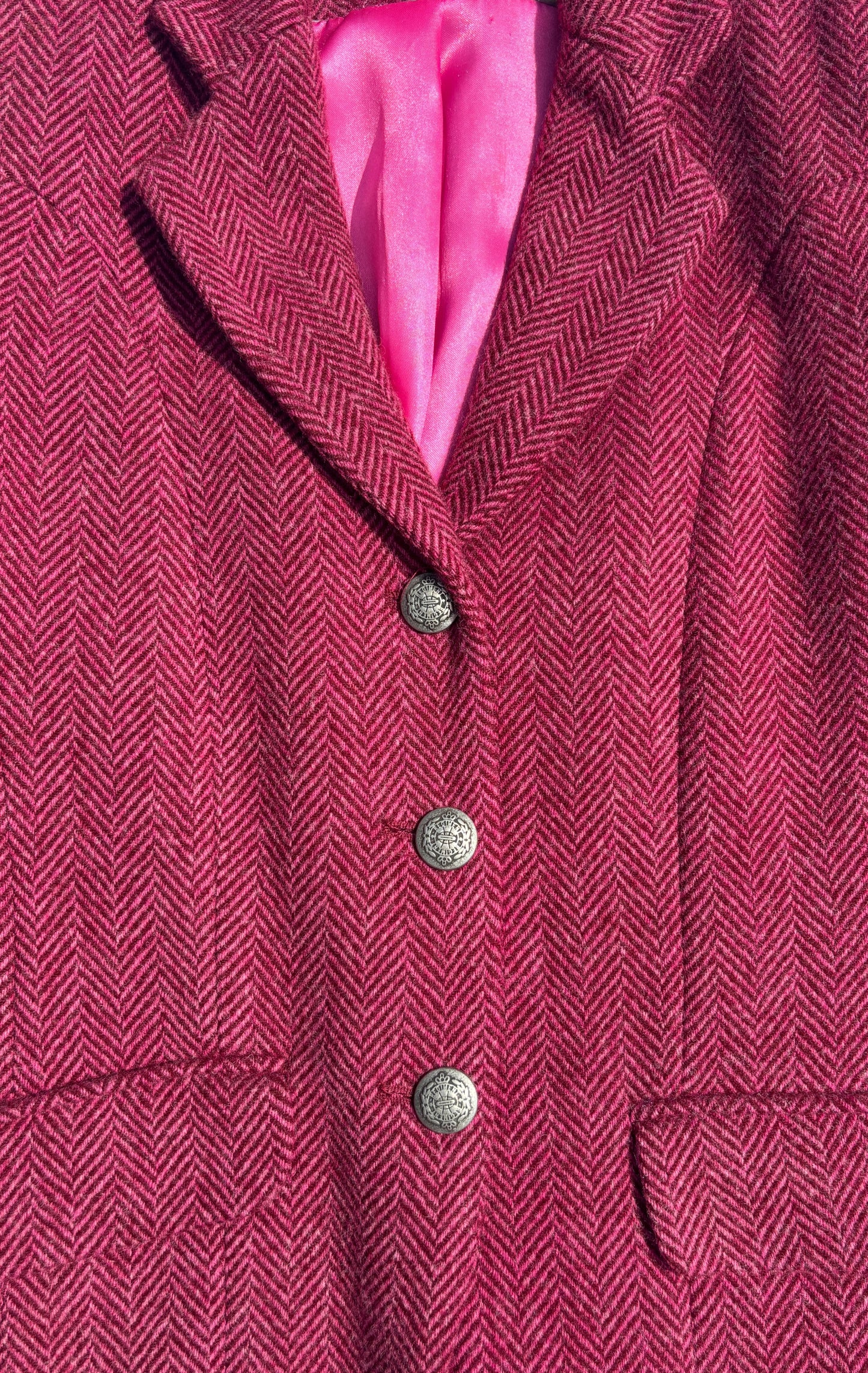 Herringbone Wool Tailored Jacket in Raspberry