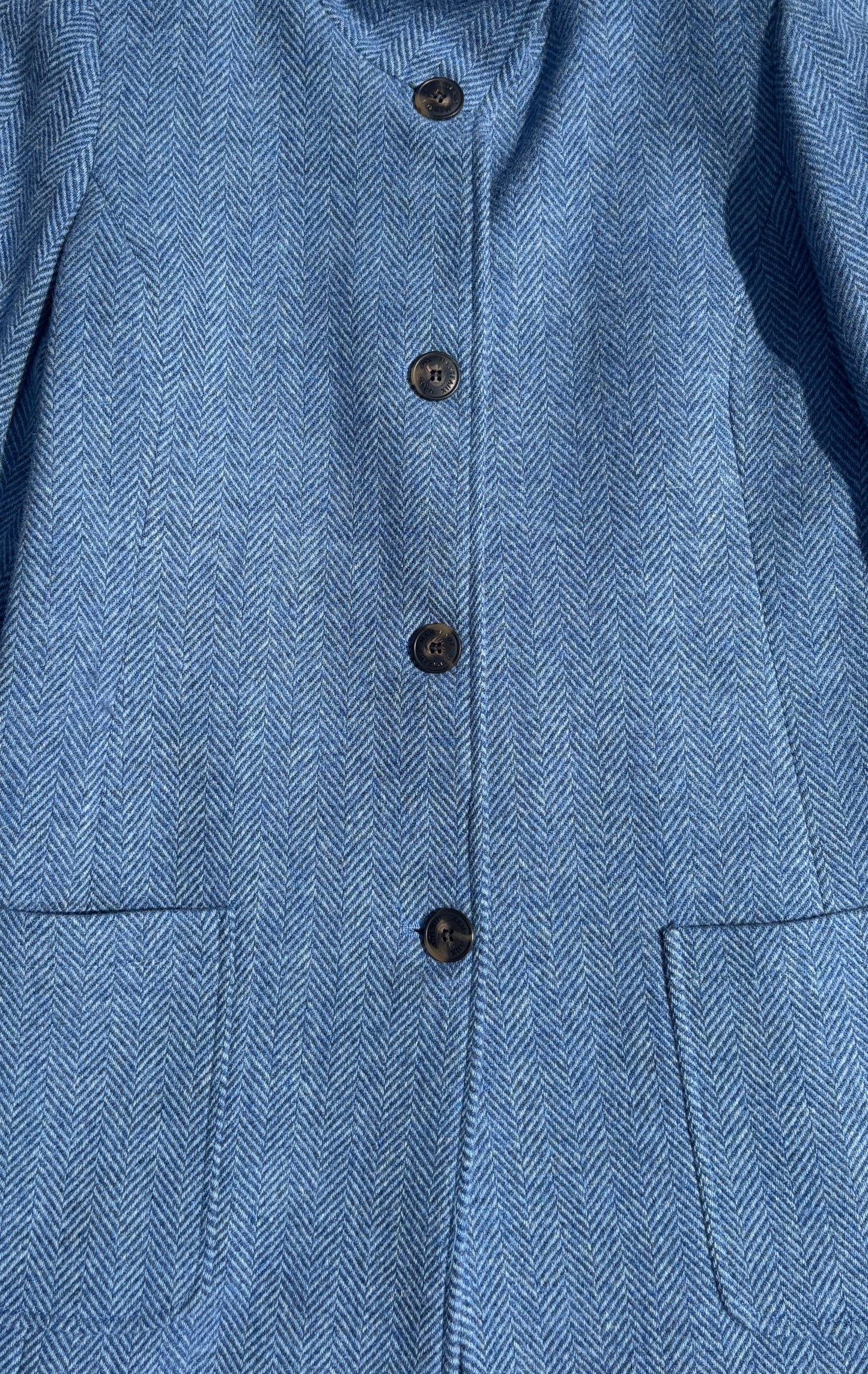Herringbone Wool Funnel Neck Coat in Sky Blue