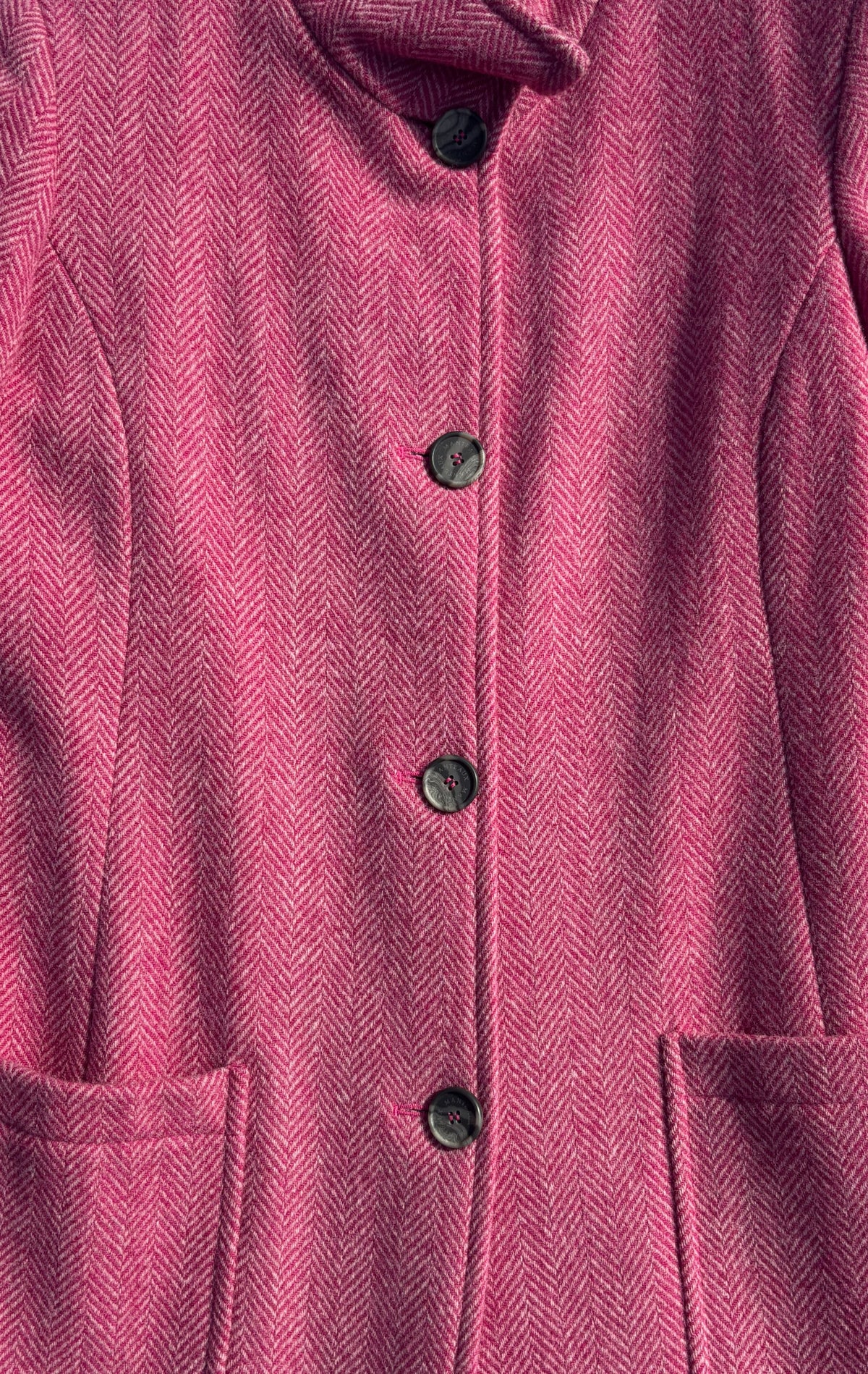 Herringbone Wool Funnel Neck Coat in Hot Pink