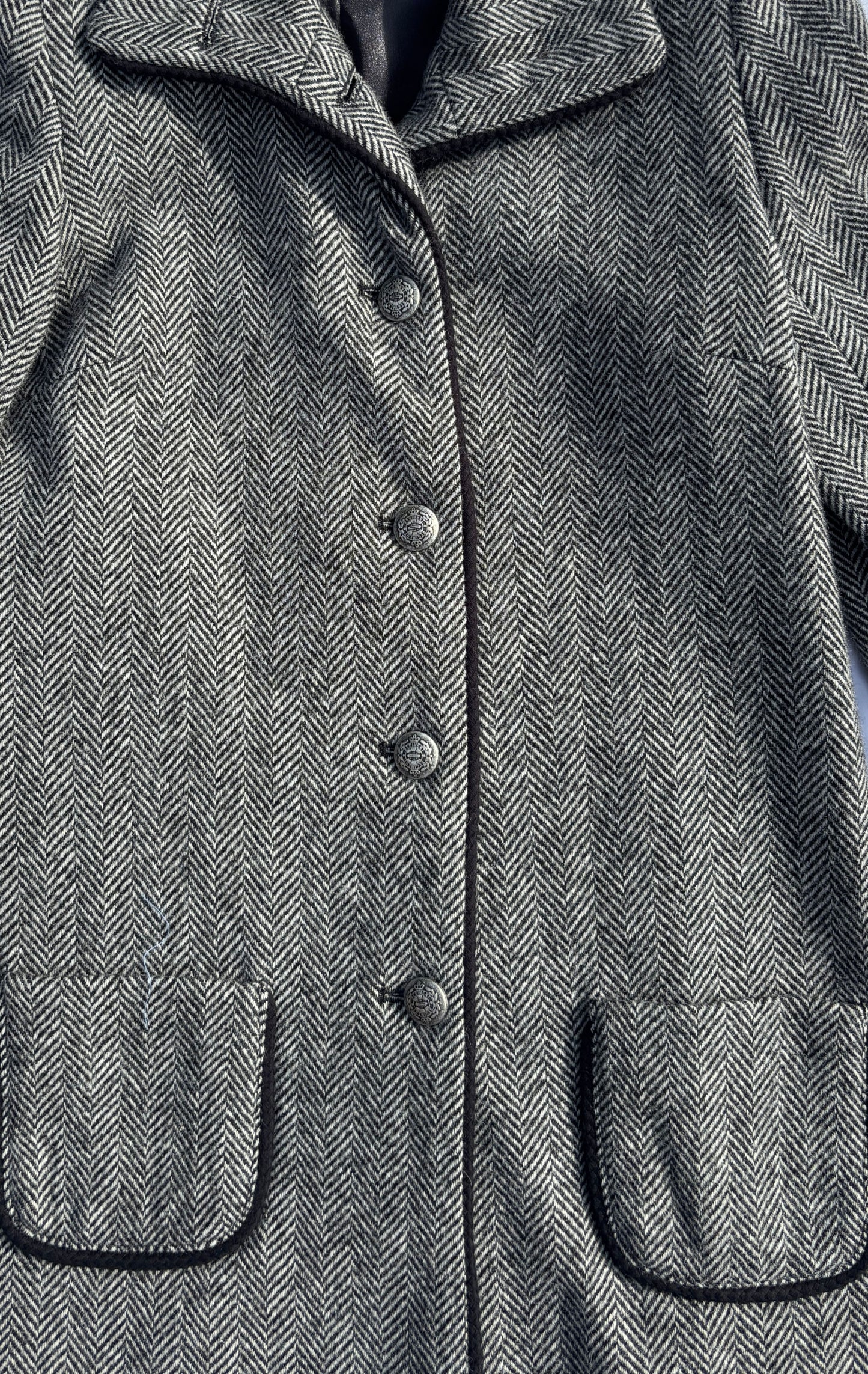 Herringbone Wool Iona Coat in Black & Grey