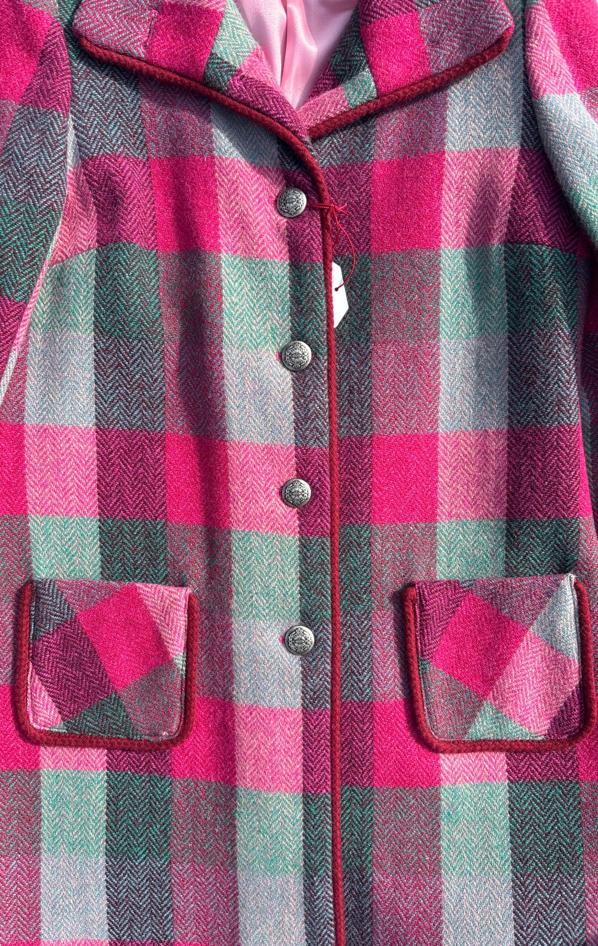 Harris Tweed Iona Coat in Cerise & Grey