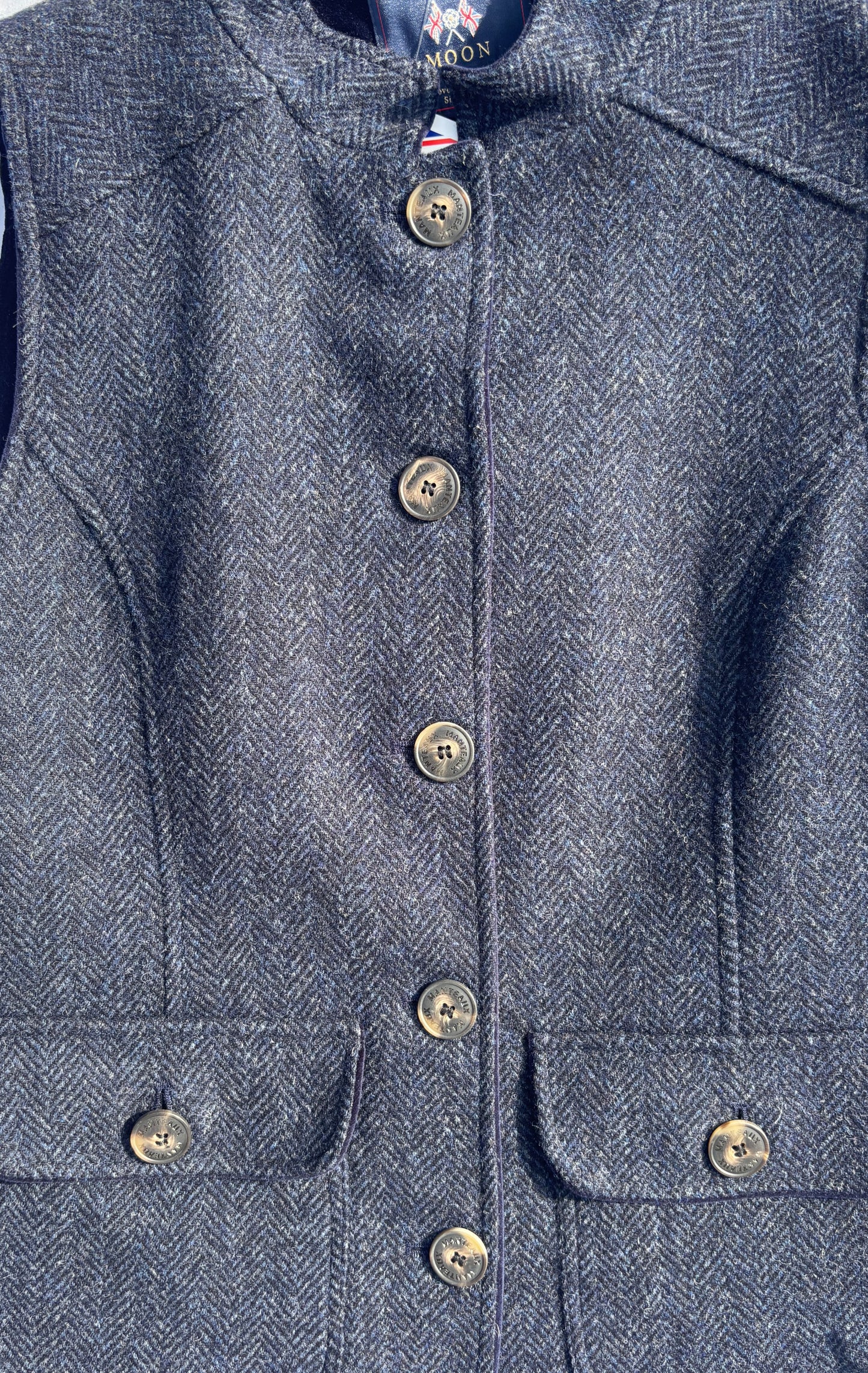Herringbone Wool Gilet in Navy