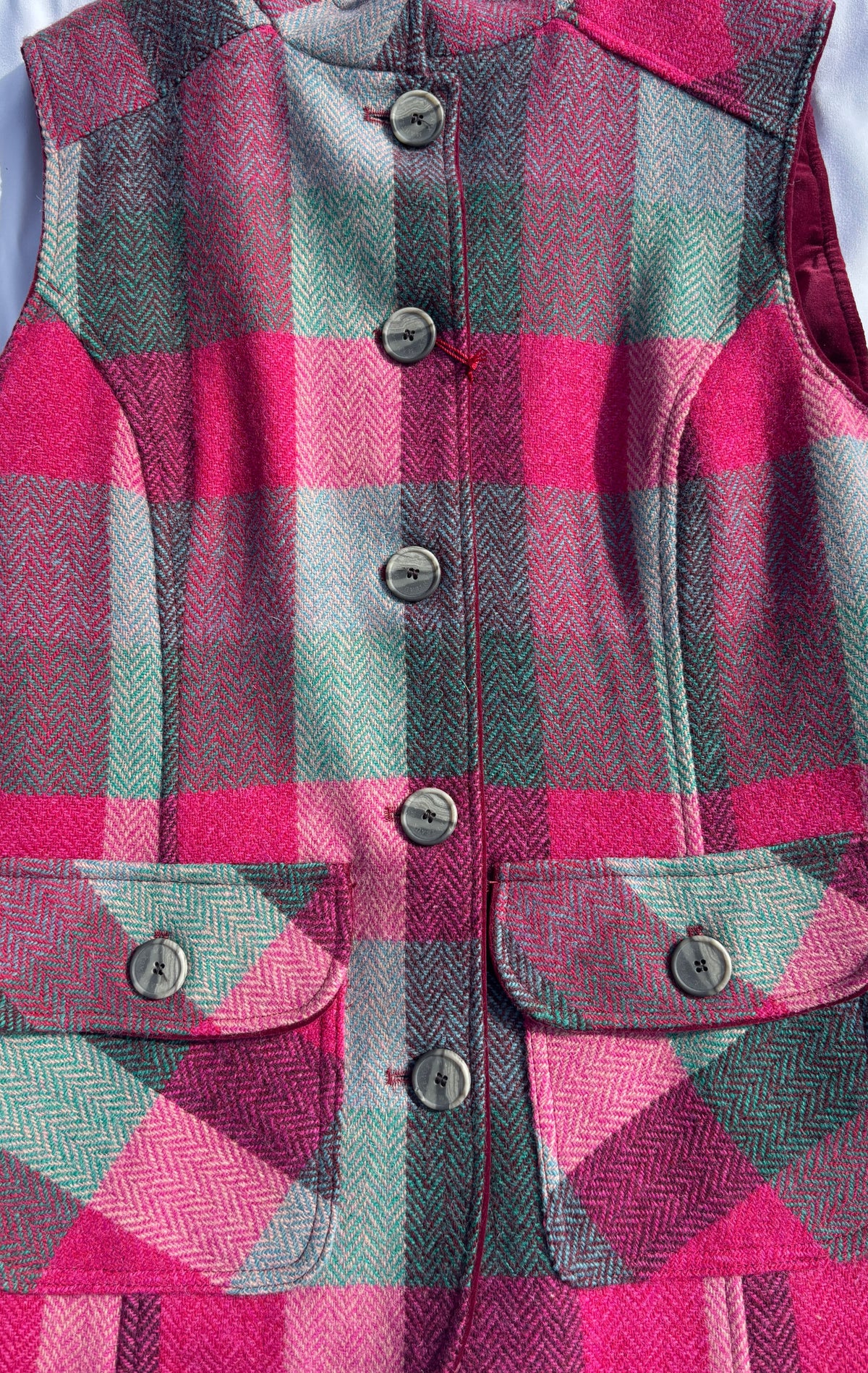 Harris Tweed Gilet in Cerise & Grey