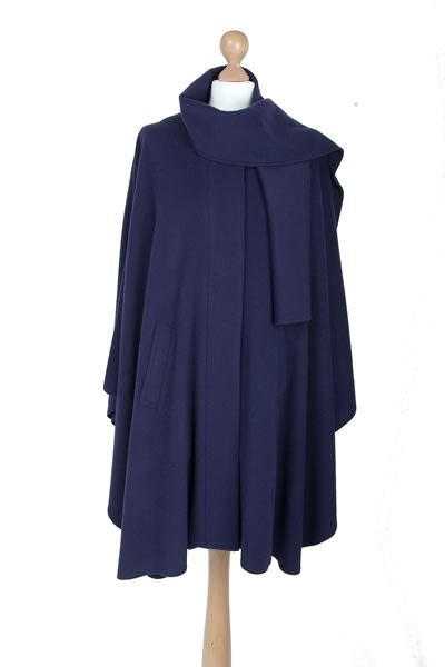 Ladies Wool and Cashmere Cape, Navy - Manteaux