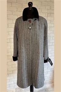  Ladies Herringbone Wool Swing Coat, Black and Grey