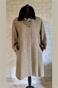 Ladies Herringbone Wool Swing Coat, Sand