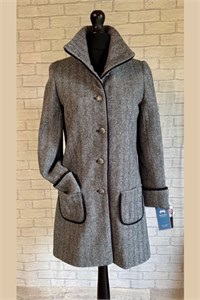 Iona Herringbone Coat, Black and Grey