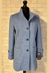 Ladies Herringbone Wool Funnel Neck Coat, Sky