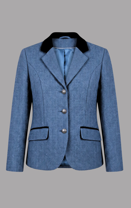 Herringbone Wool Tailored Jacket in Sky Blue