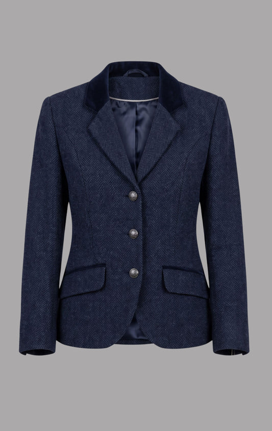 Herringbone Wool Tailored Jacket in Navy