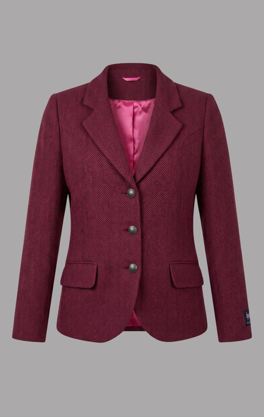 Herringbone Wool Tailored Jacket in Raspberry