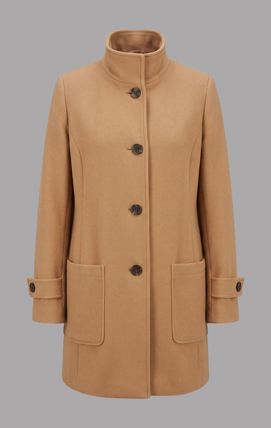 Wool & Cashmere Funnel Neck Coat in Camel