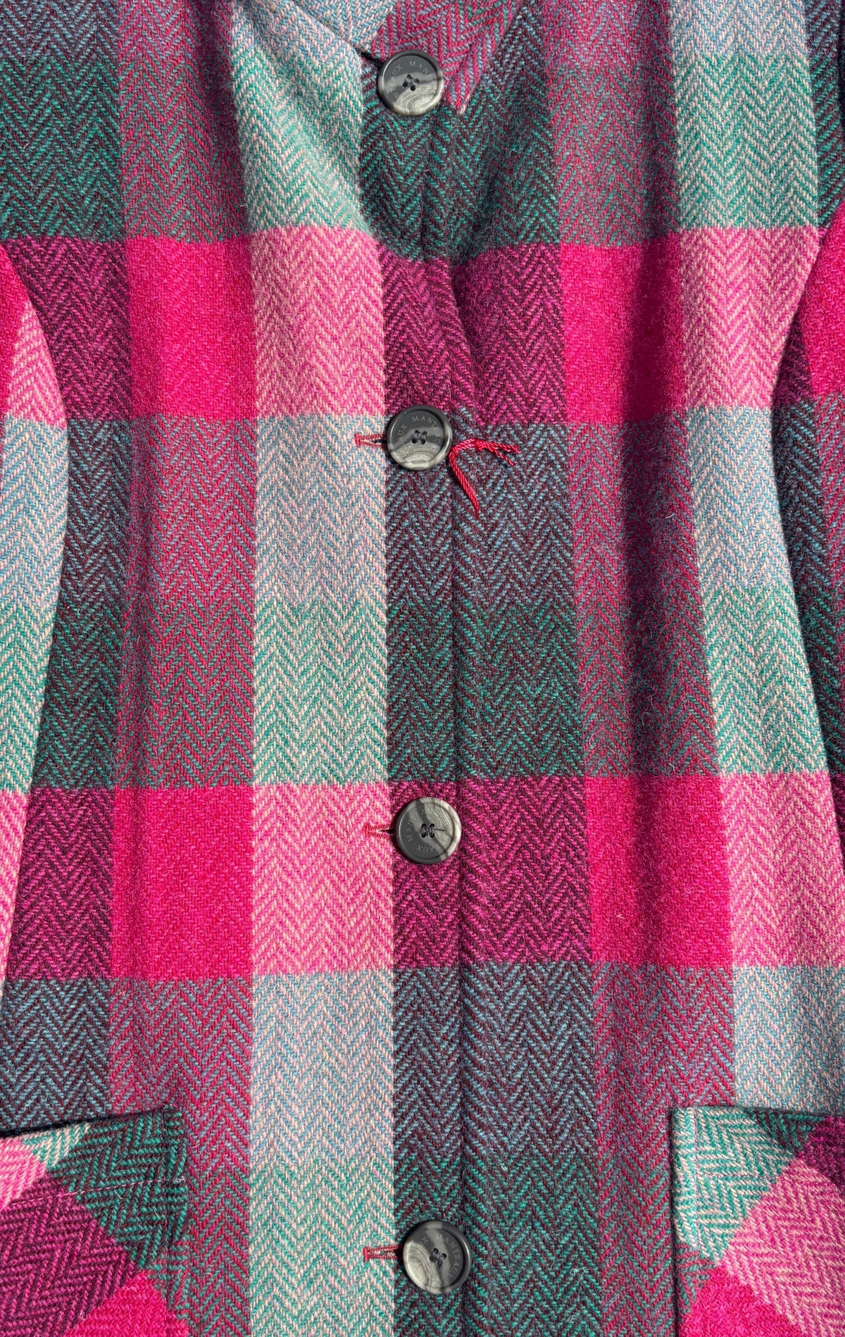 Harris Tweed Funnel Neck Coat in Cerise & Grey