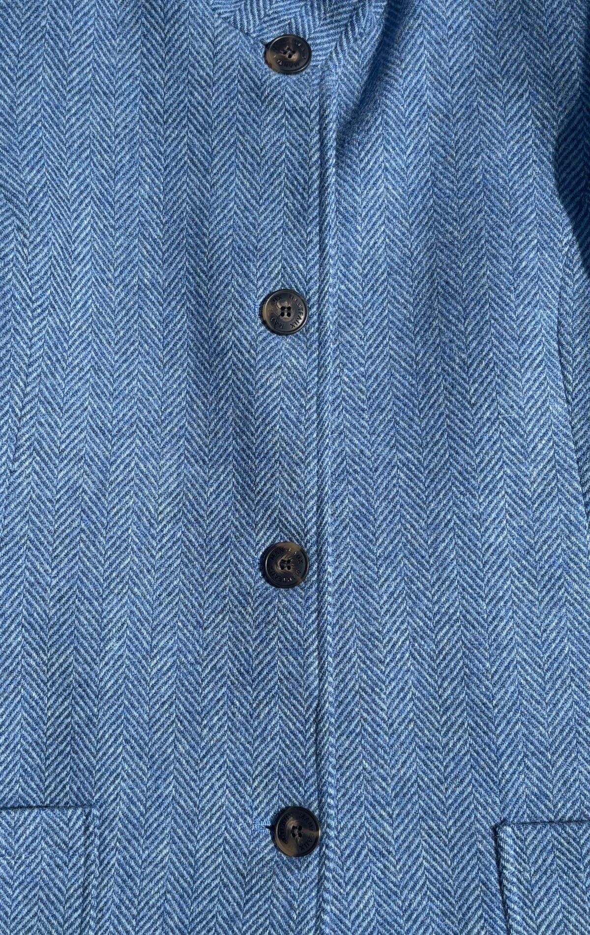 Herringbone Wool Funnel Neck Coat in Sky Blue