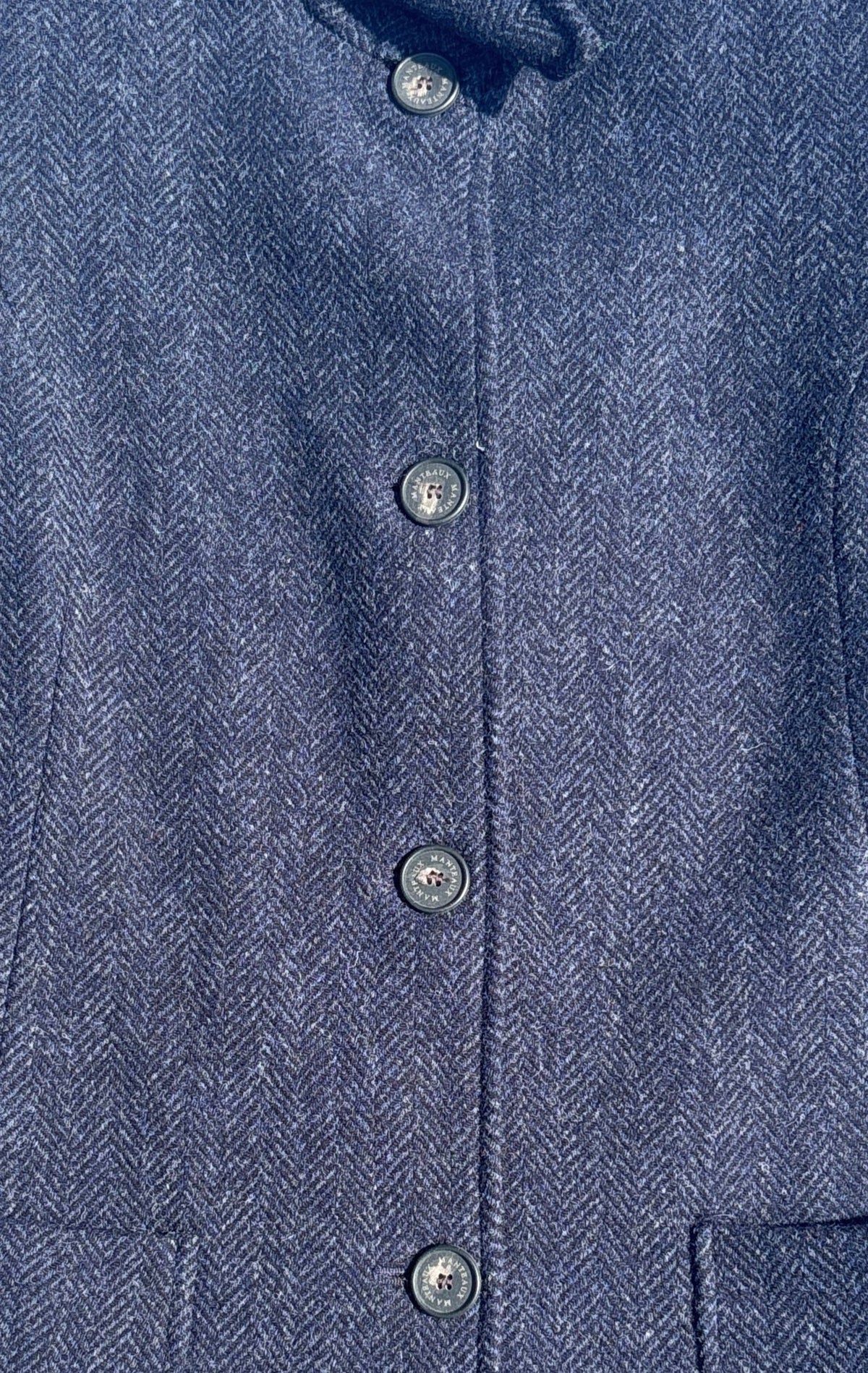 Herringbone Wool Funnel Neck Coat in Navy