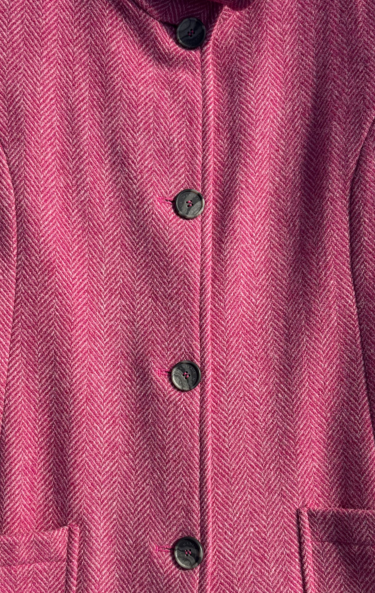 Herringbone Wool Funnel Neck Coat in Hot Pink
