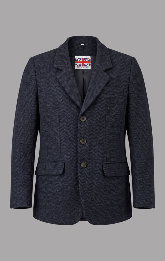 Herringbone Wool Jacket in Navy