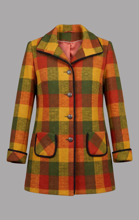 Harris Tweed Iona Coat in Orange, Olive & Mustard