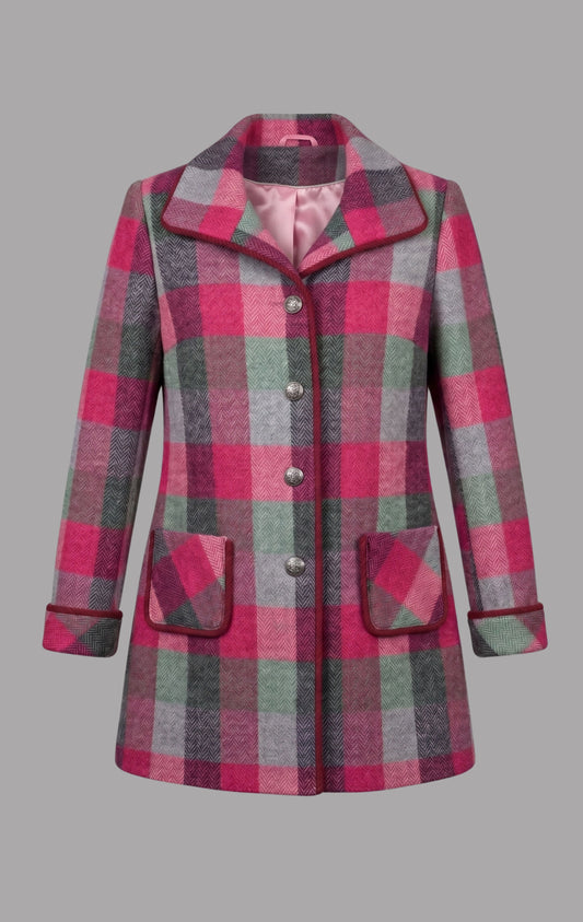 Harris Tweed Iona Coat in Cerise & Grey