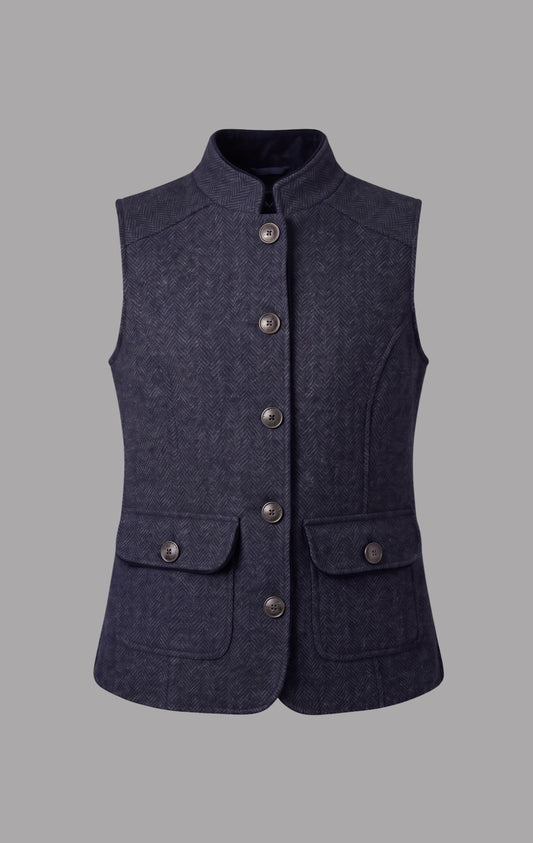Herringbone Wool Gilet in Navy