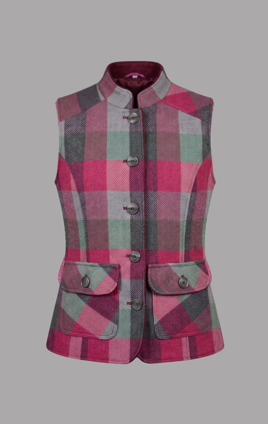 Harris Tweed Gilet in Cerise & Grey