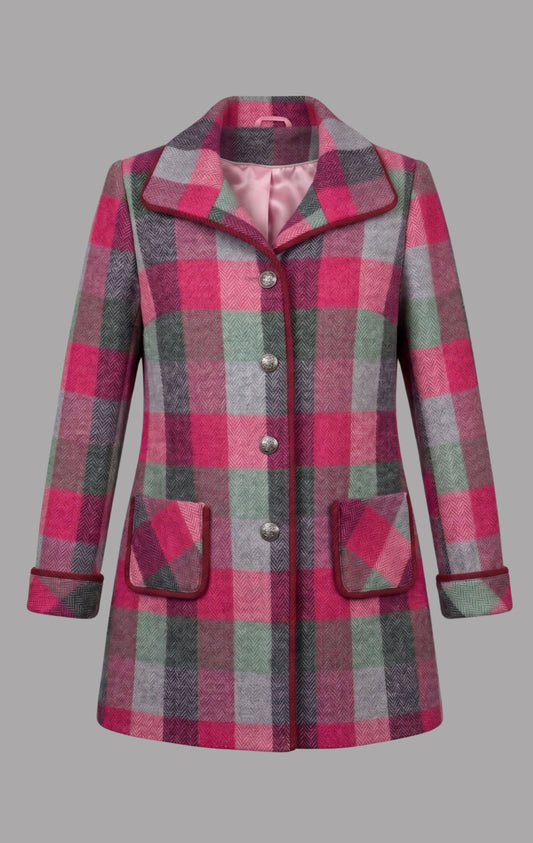 Harris Tweed Iona Coat in Cerise & Grey