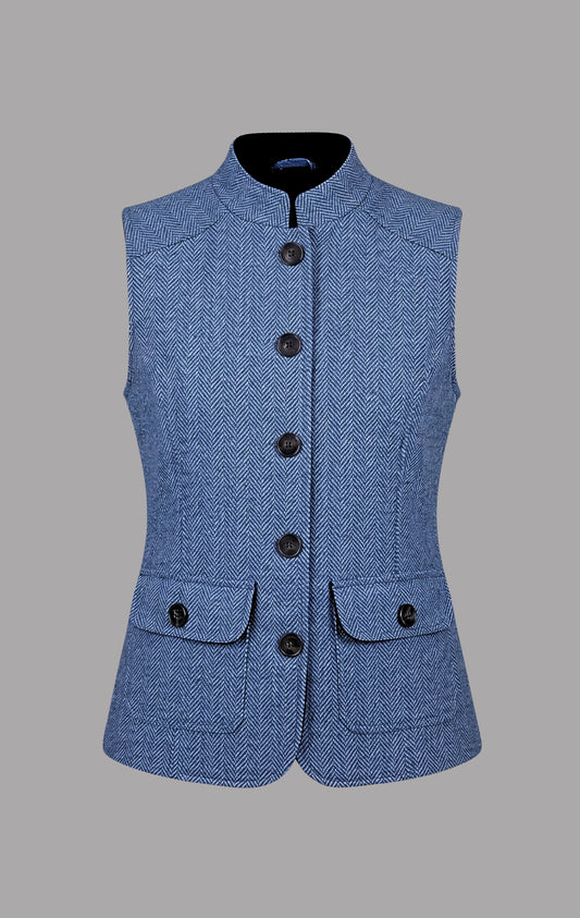 Herringbone Wool Gilet in Sky Blue