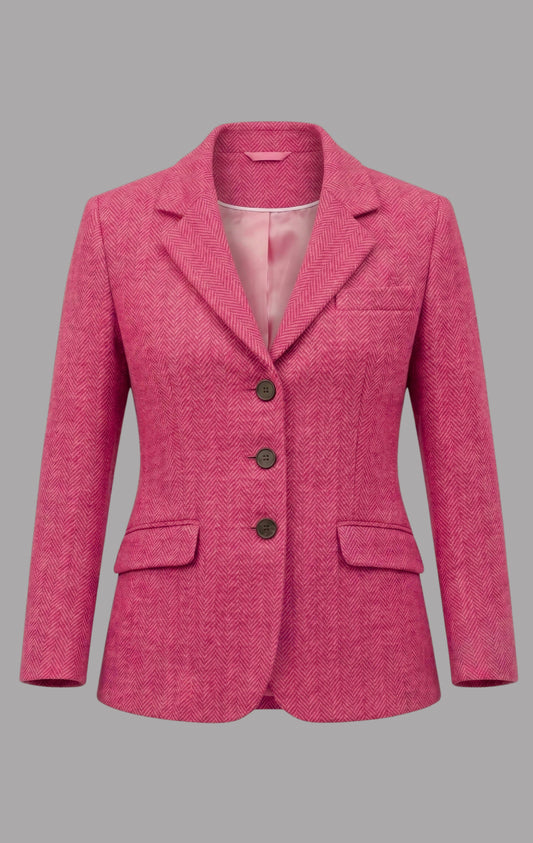 Herringbone Wool Jacket in Hot Pink