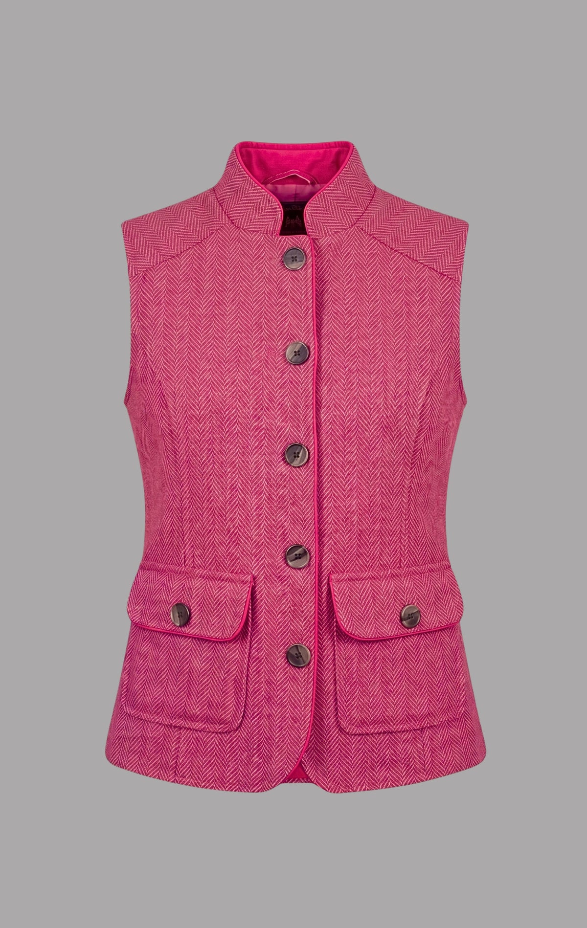 Herringbone Wool Gilet in Hot Pink
