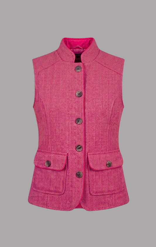 Herringbone Wool Gilet in Hot Pink