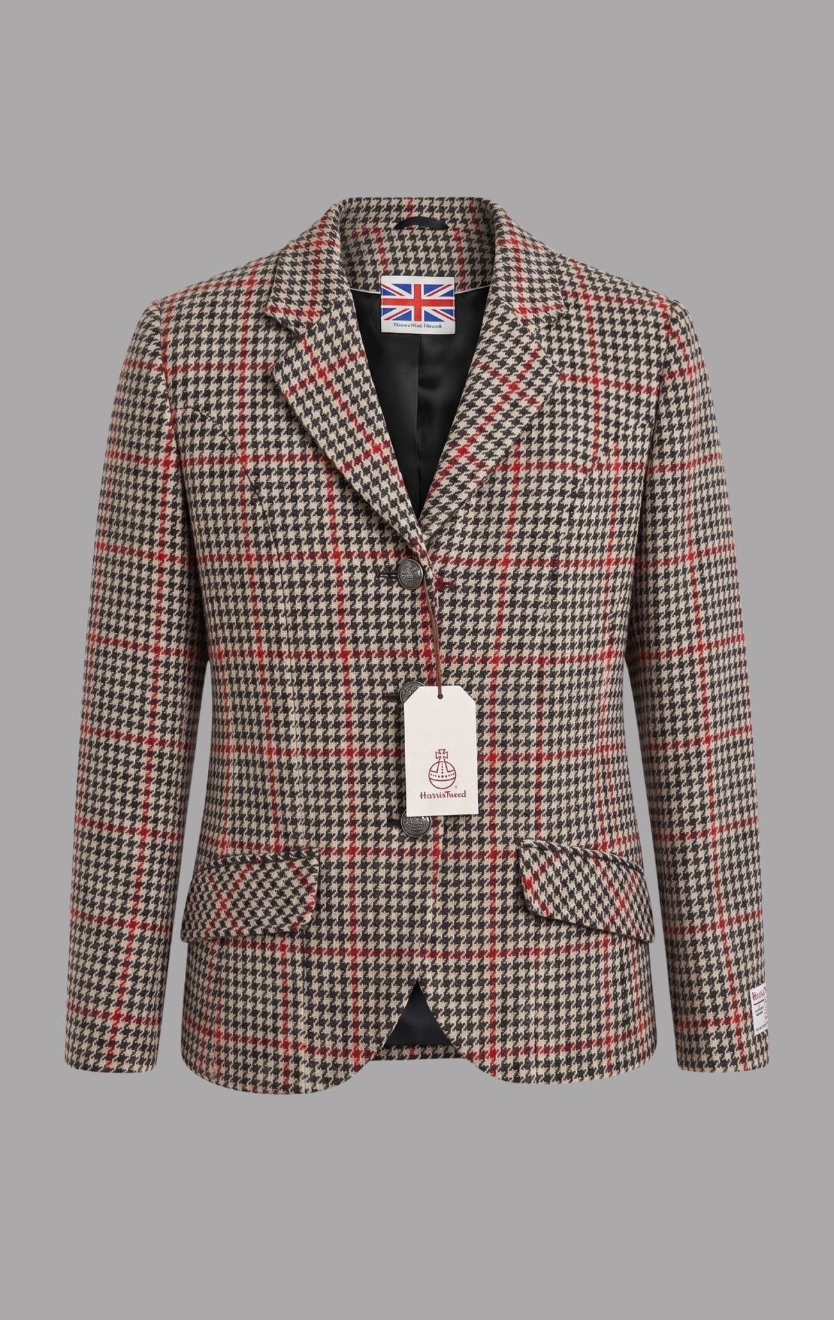 Harris Tweed Tailored Blazer in Black, White & Red