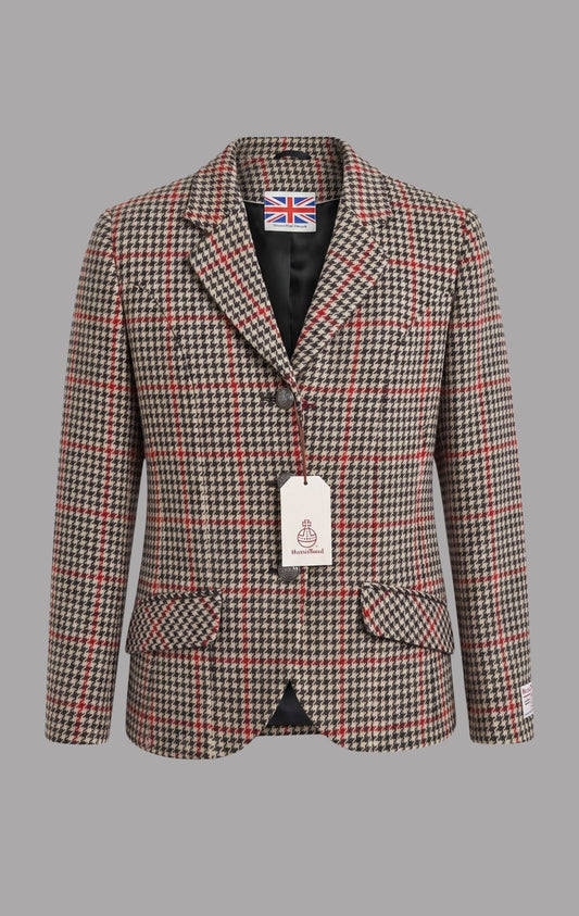 Harris Tweed Tailored Blazer in Black, White & Red